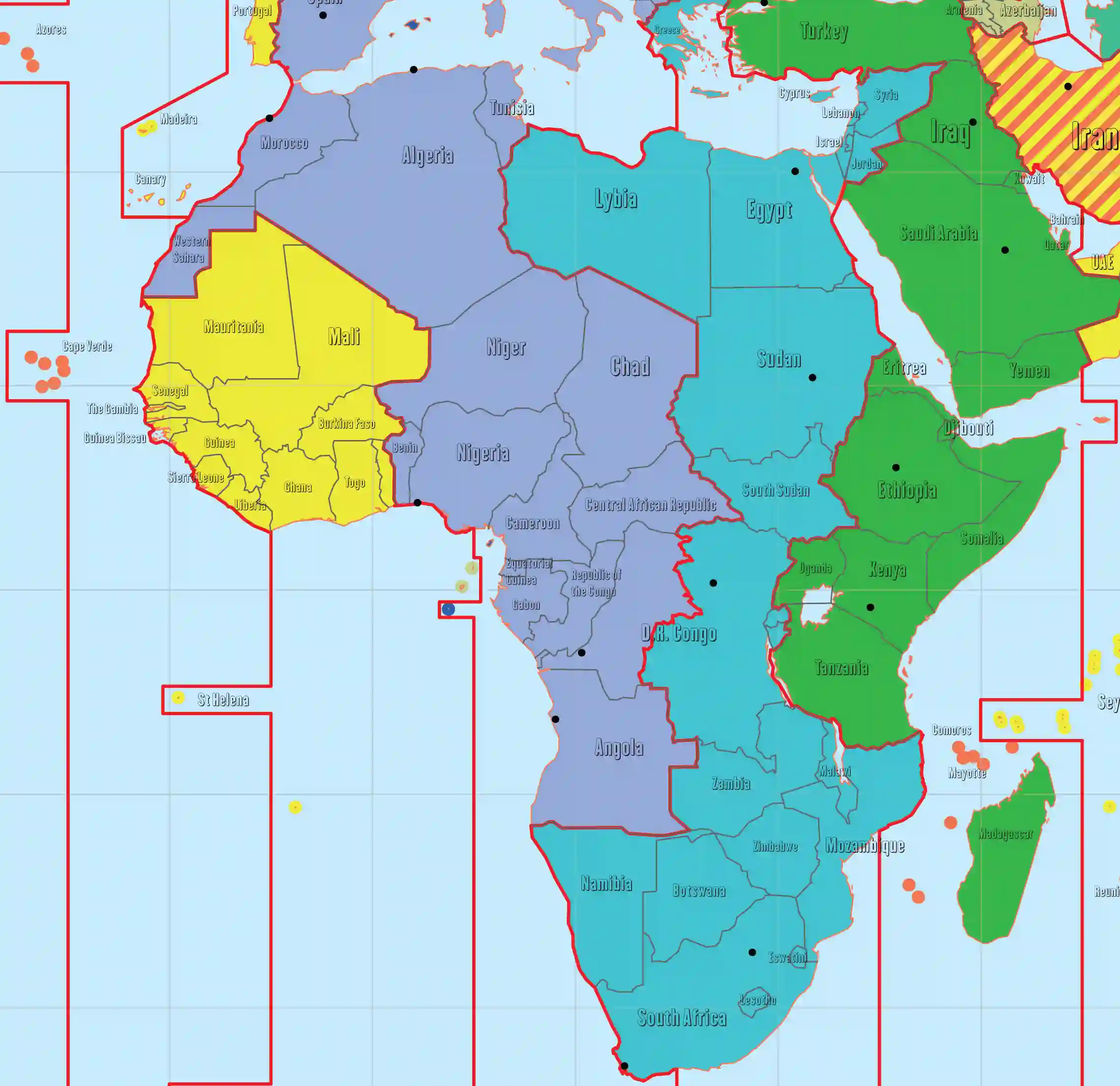 Africa time zones map with Nigeria