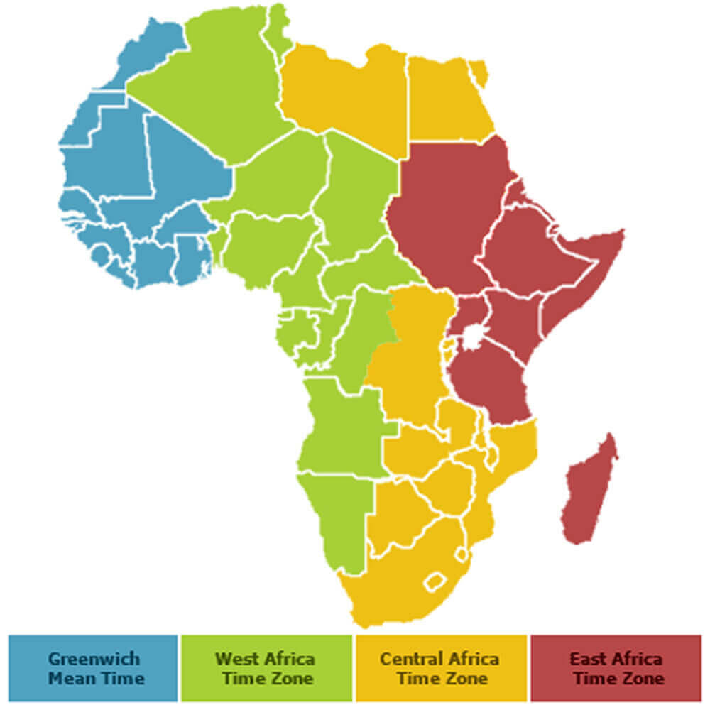 Time zones map of Africa and Nigeria