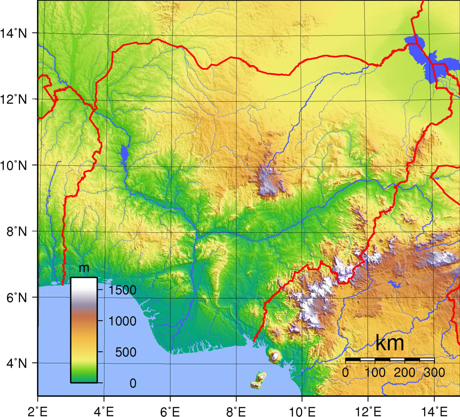 Topography map of Nigeria