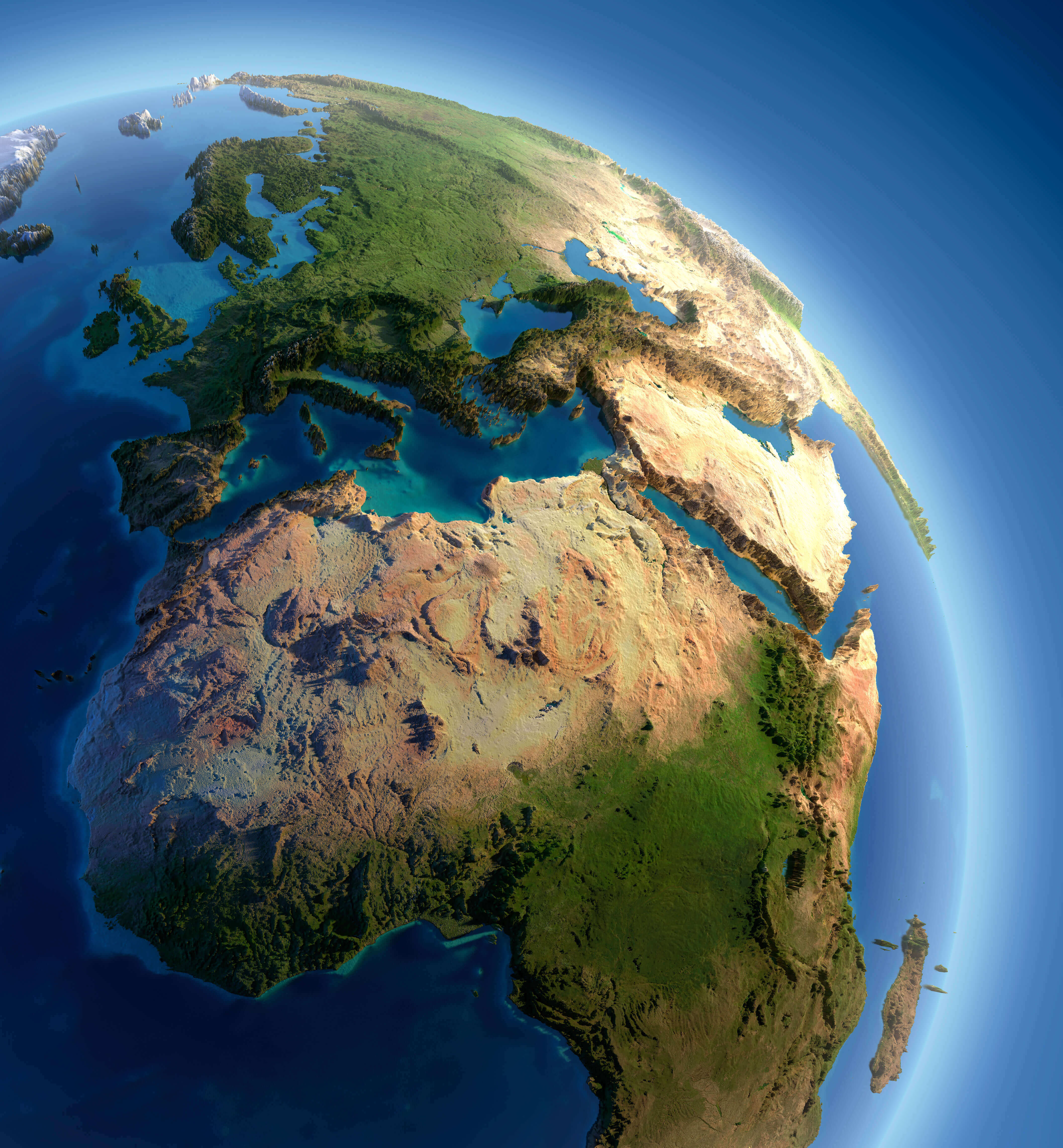 Africa and Surrounding Regions – High Relief Earth View