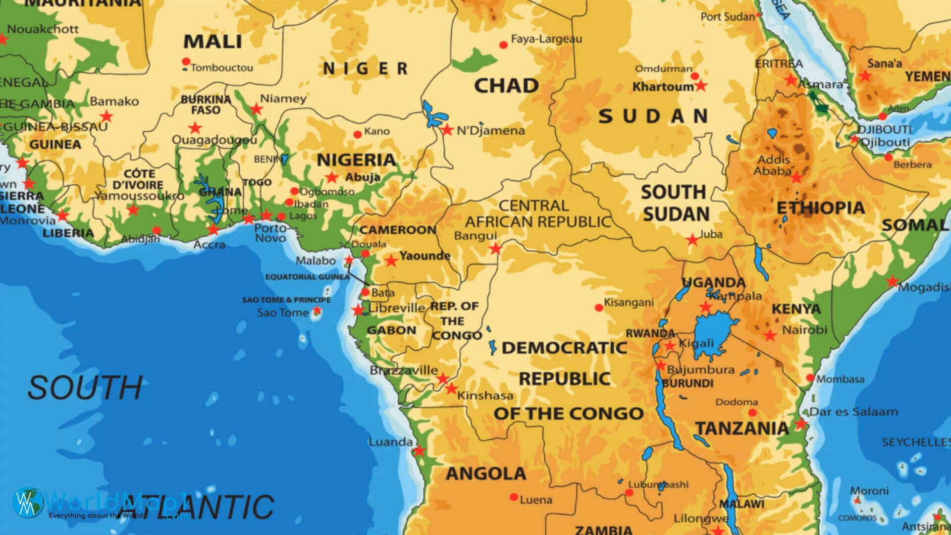 cental Africa physical map