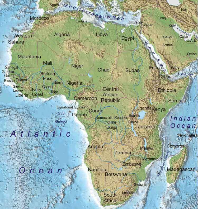 Physical map of Africa