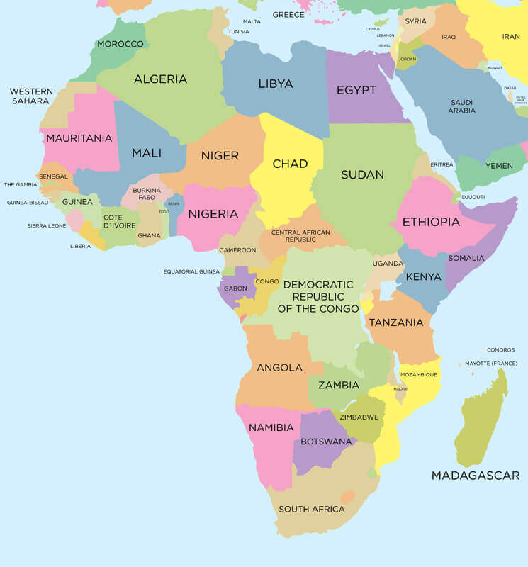 Africa Political Map with Country Names and Borders