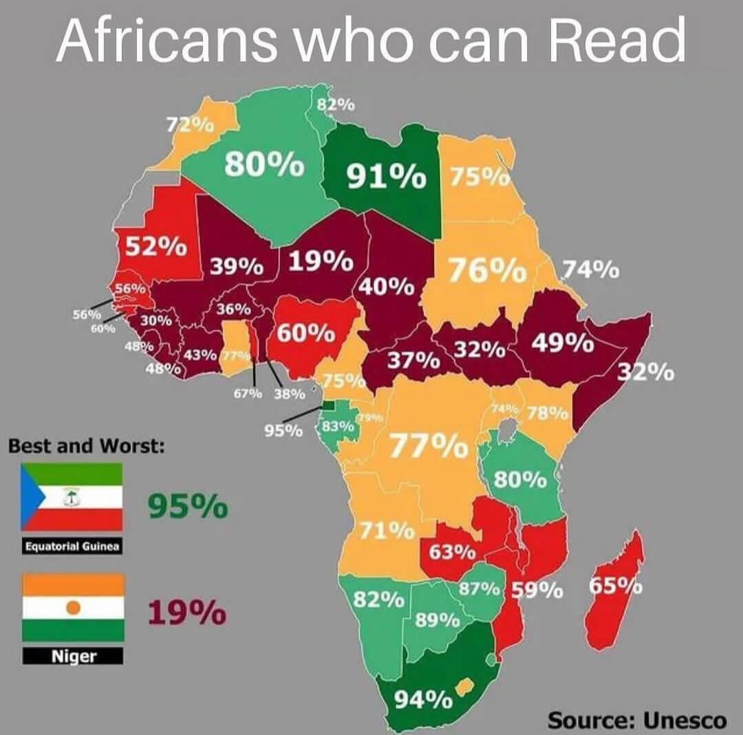 Africa literacy rate map