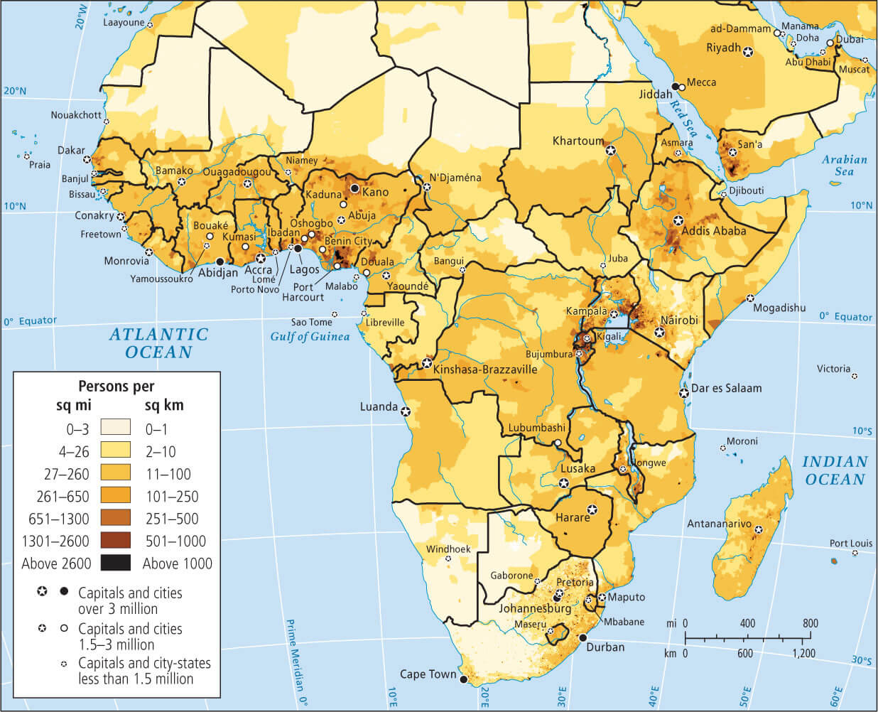 Africa population density map