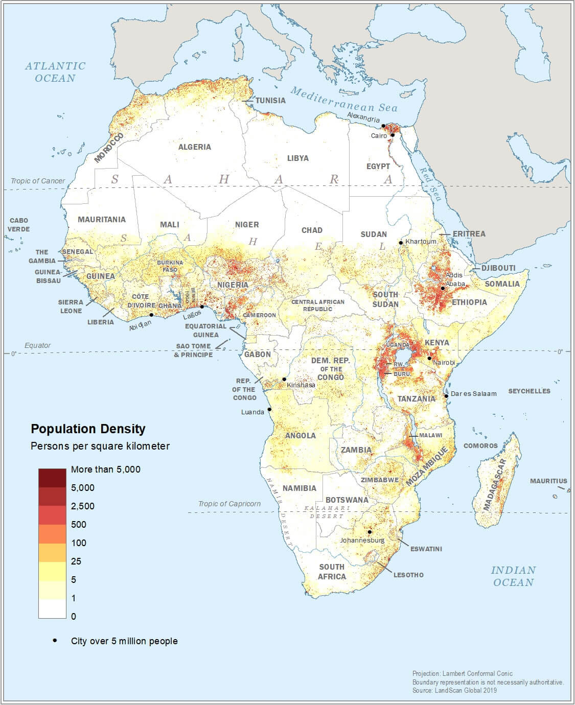 Africa population distribution map