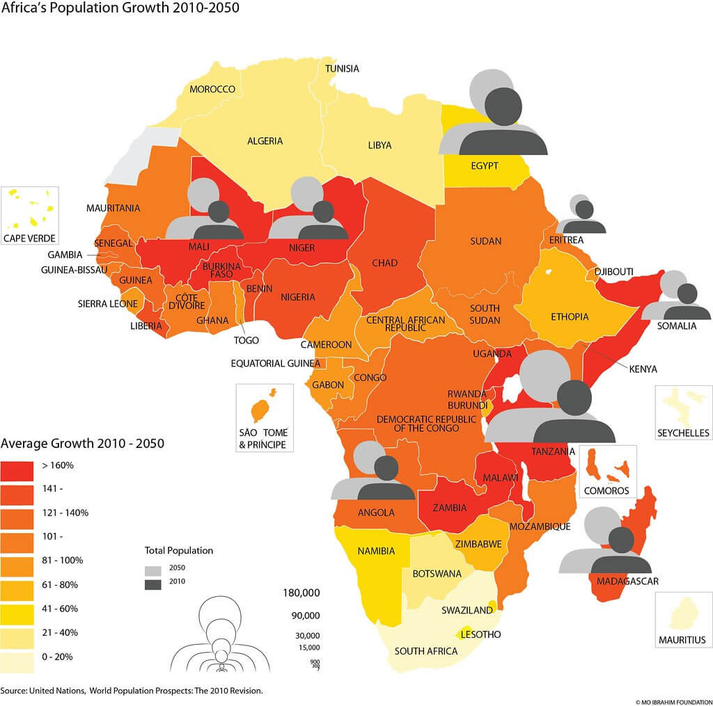 Africa population growth map 2010 2050