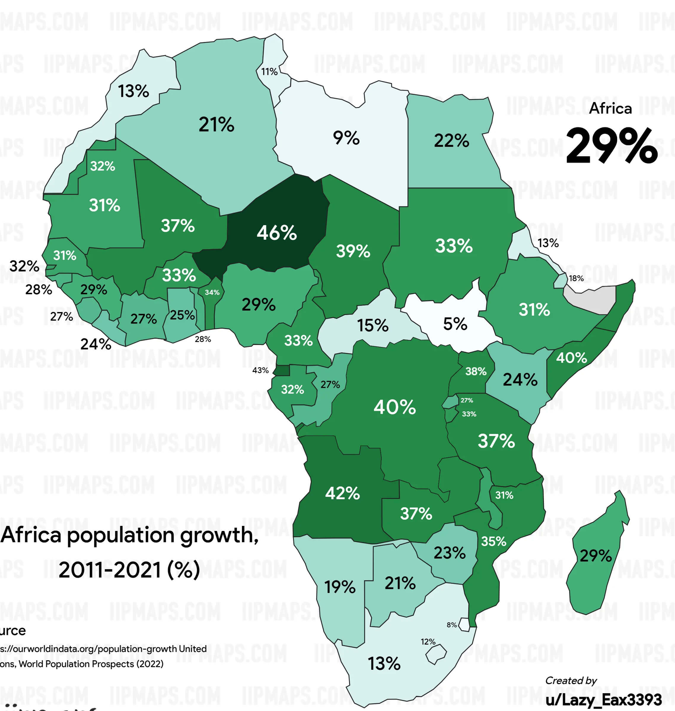 Africa population growth map 2011 2021