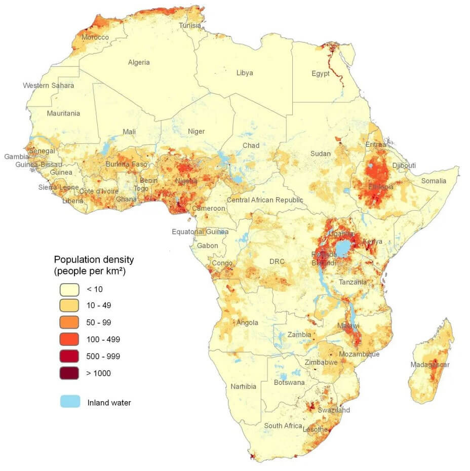 Population density map in Africa