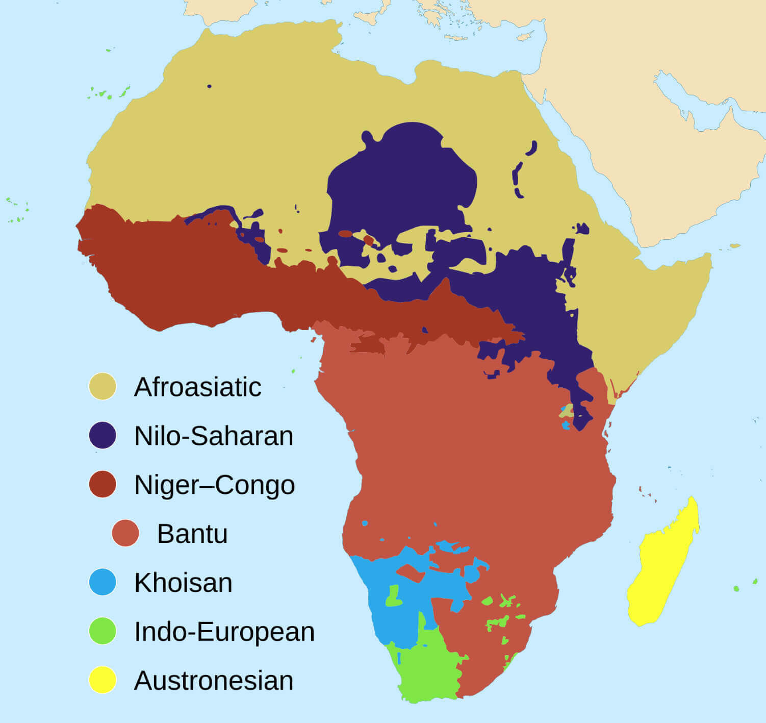 Language families spoken map in Africa