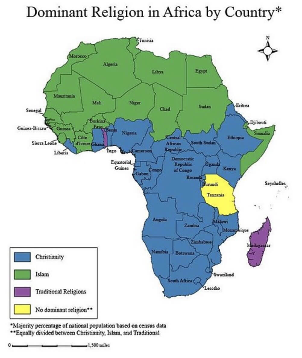 Religion map in Africa by country