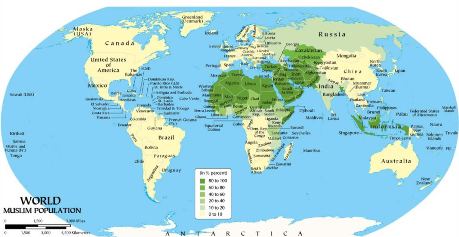 World Muslim population density map in Africa