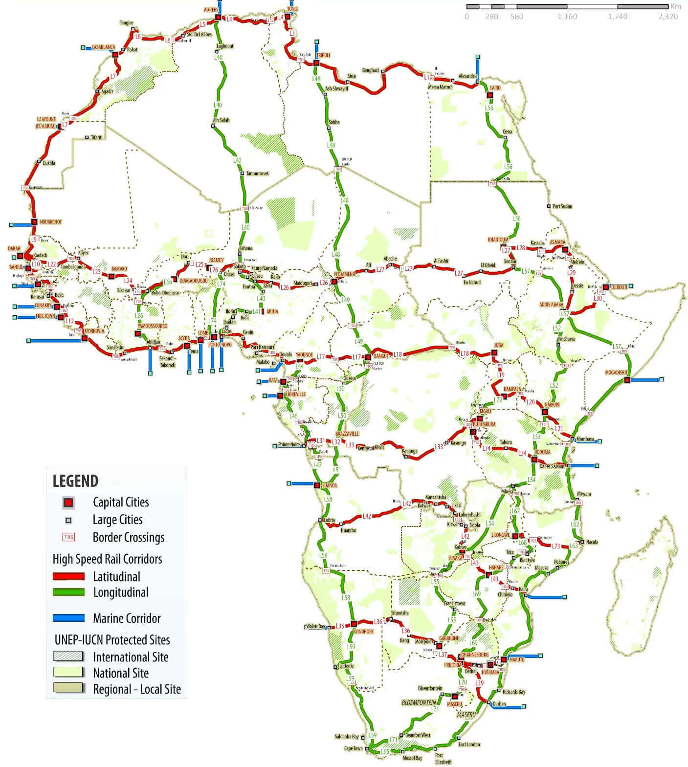 African integrated high speed rail network map
