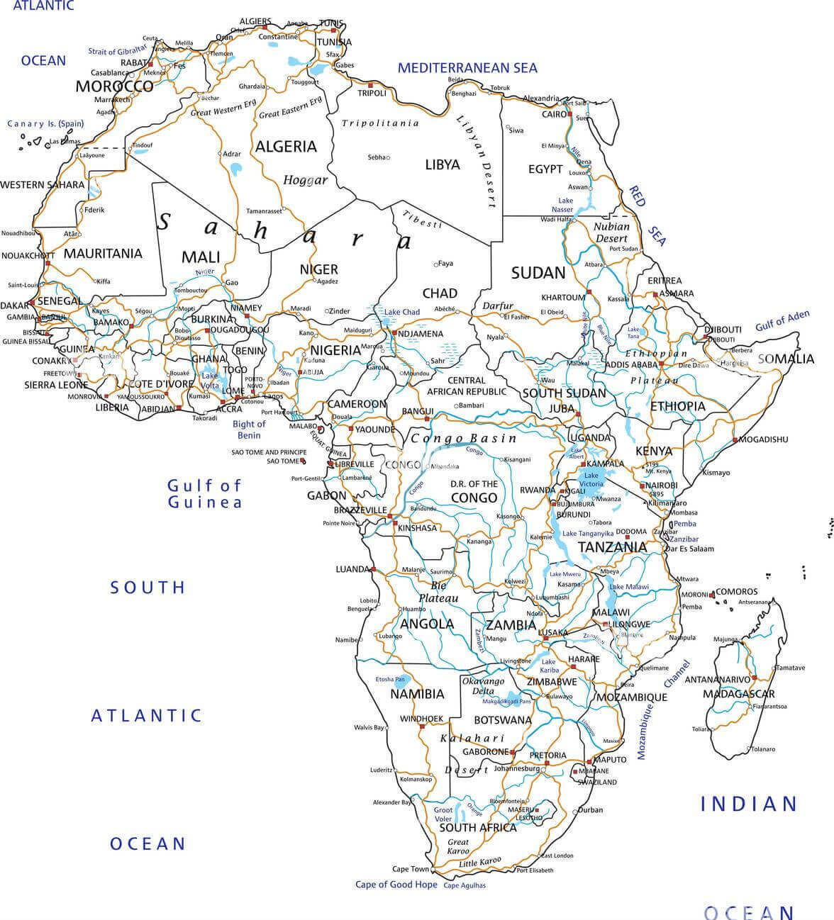 High detailed Africa road map