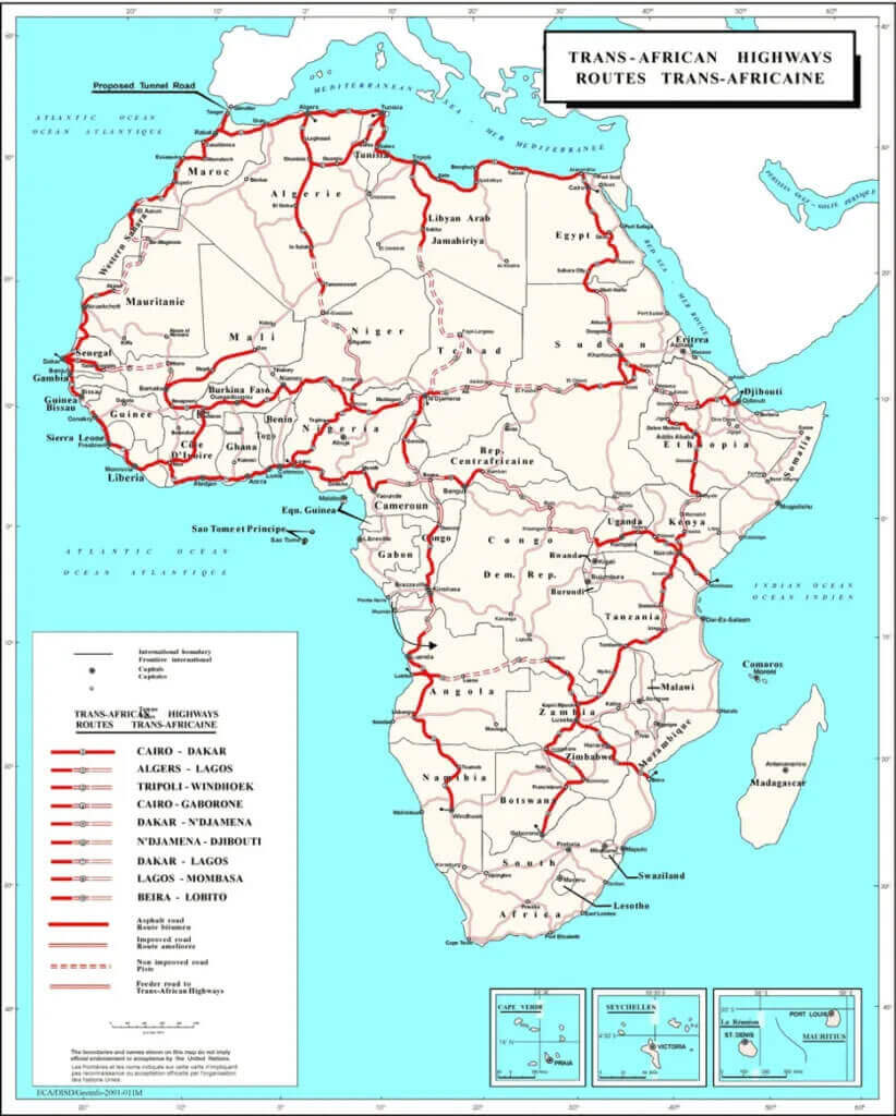 Trans African highways routes map