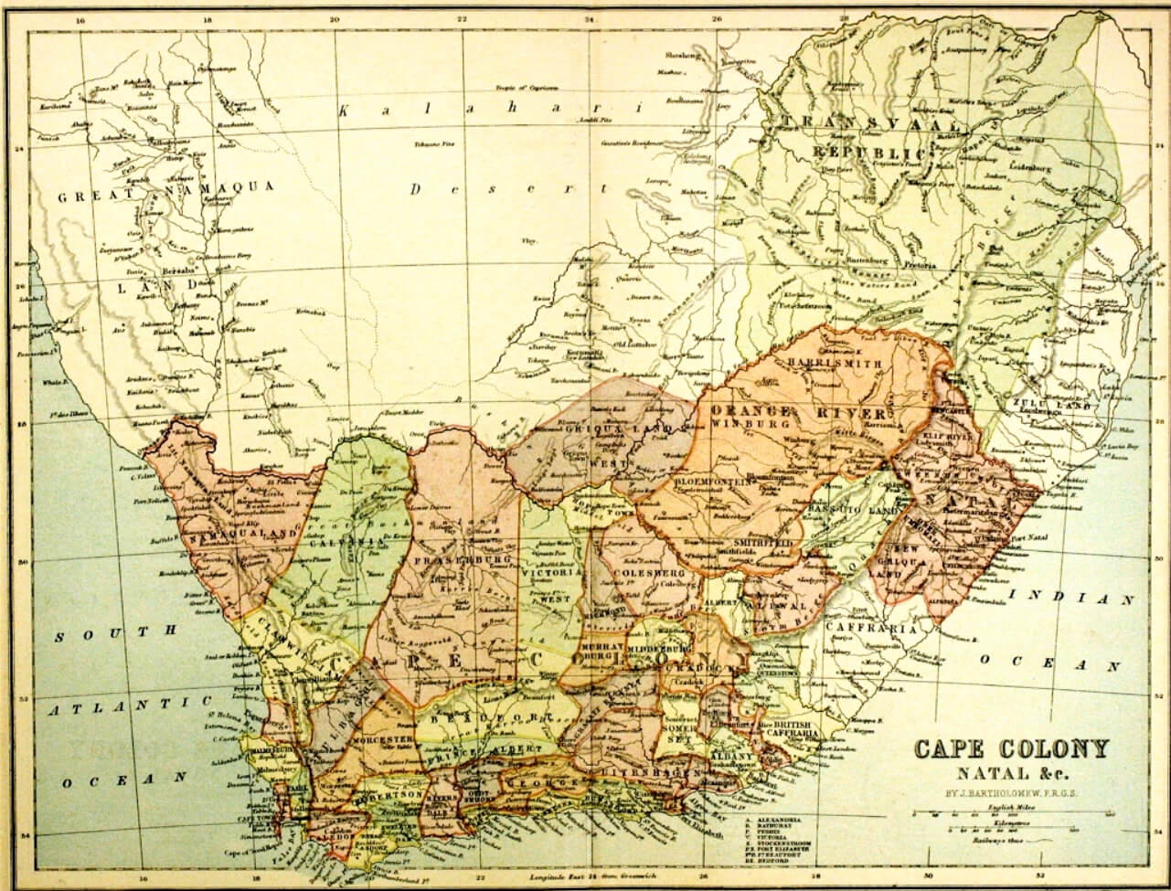 Historical map of South Africa 1876