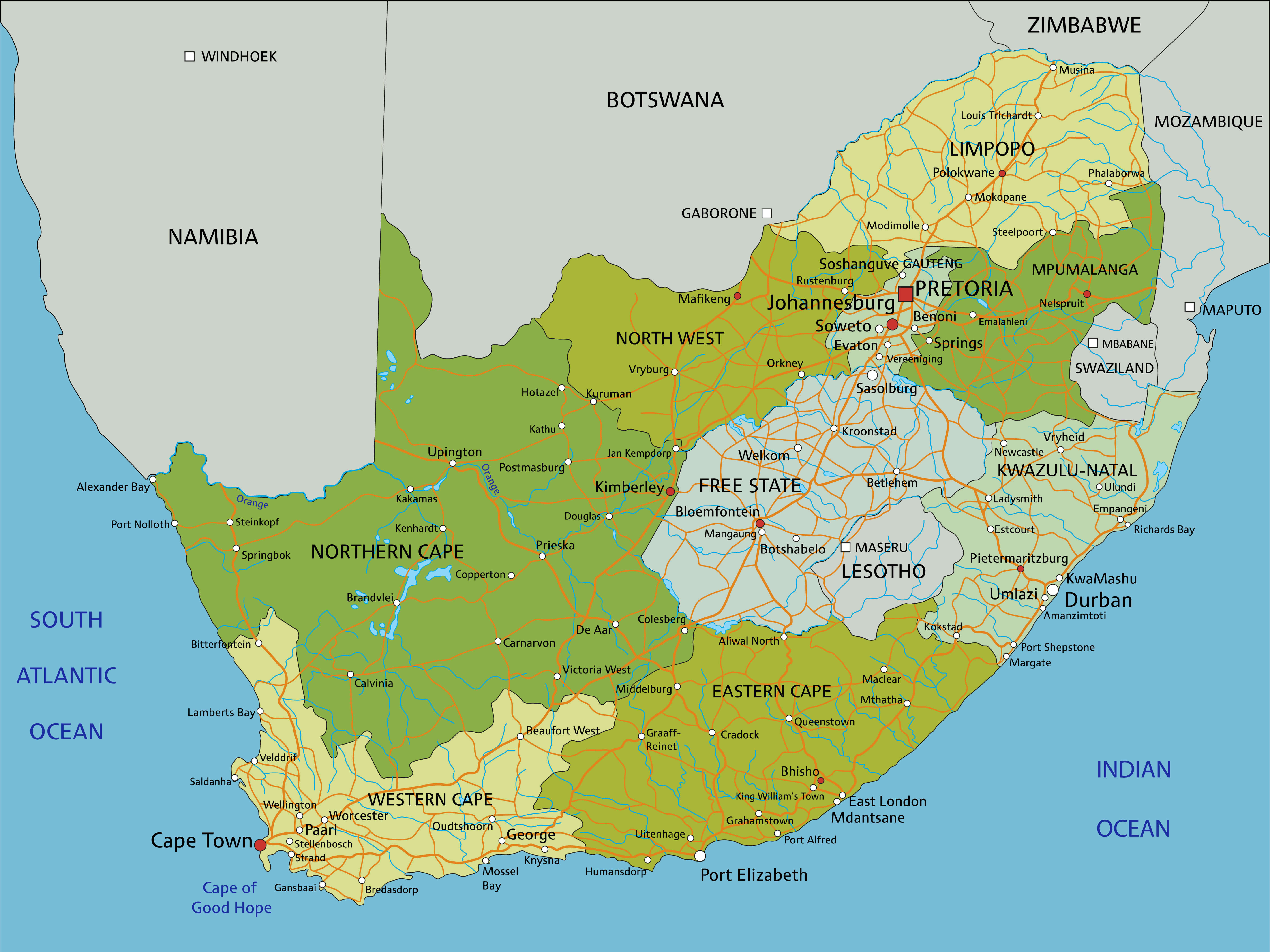 Regions map of South Africa