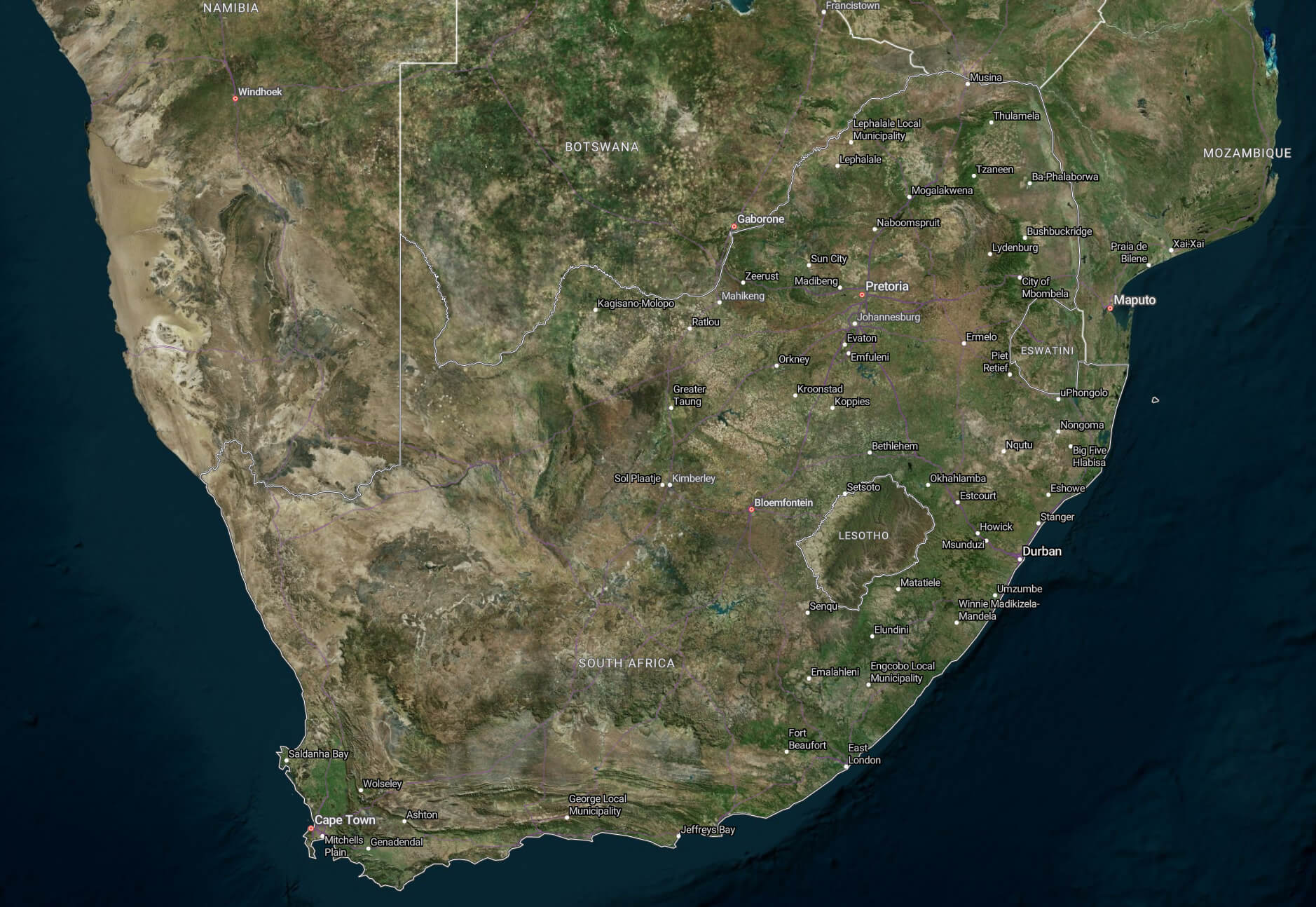Satellite map of South Africa