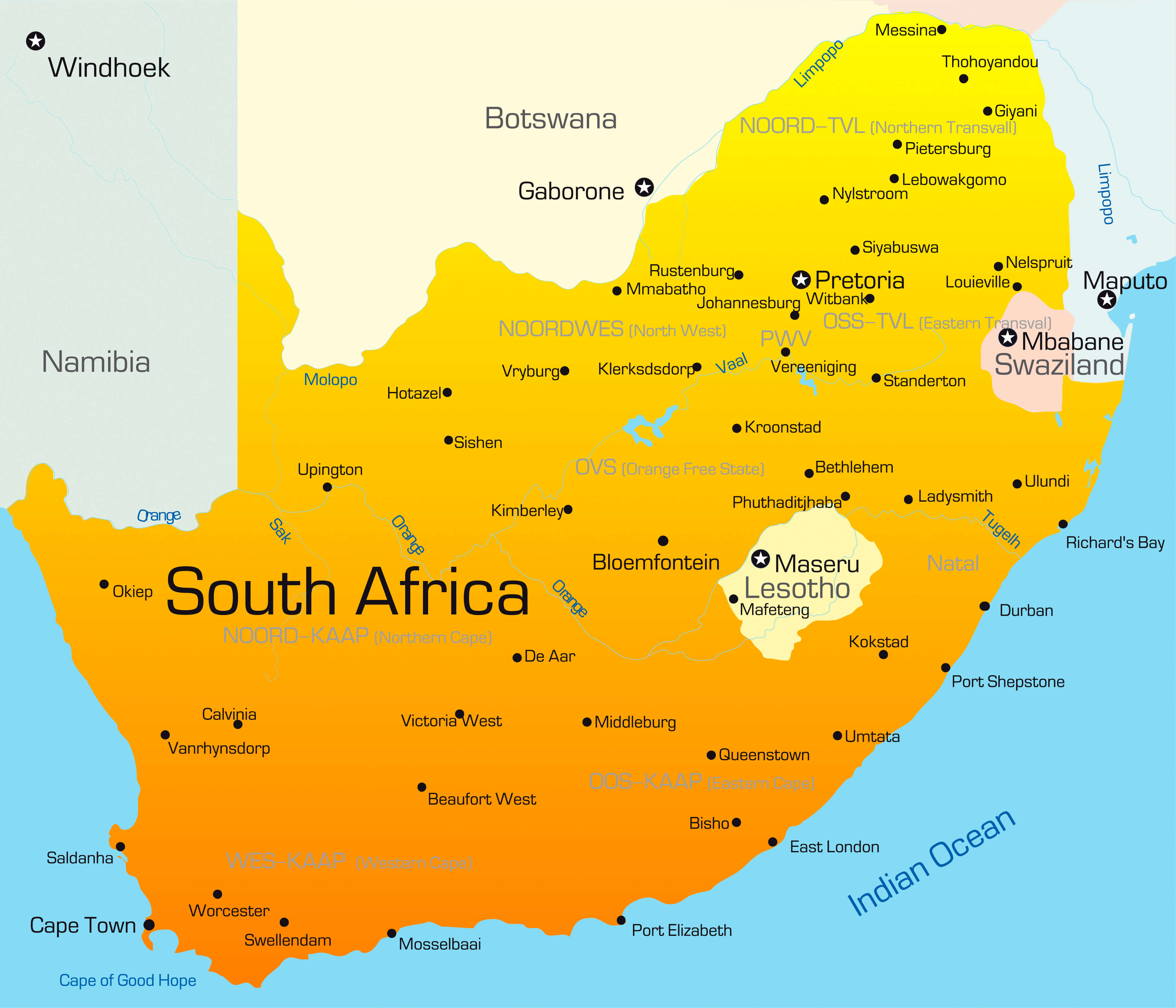 South Africa cities map