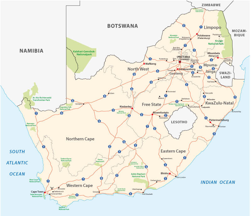 South Africa highways map