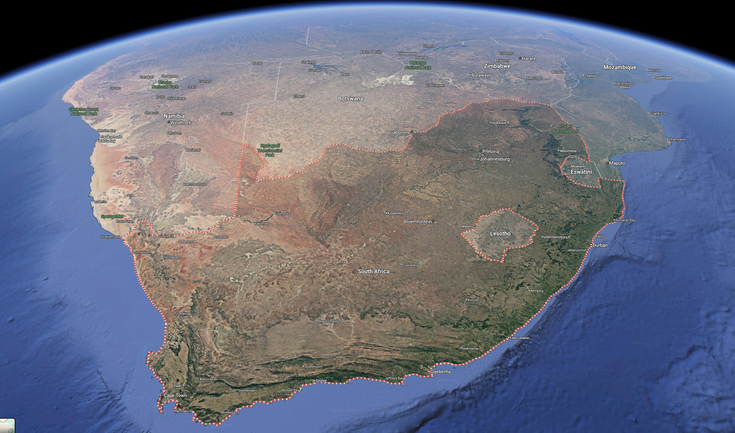 South Africa map from space