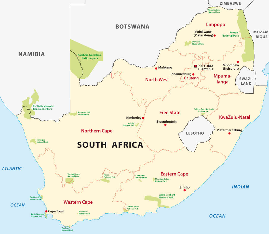 South Africa national park map