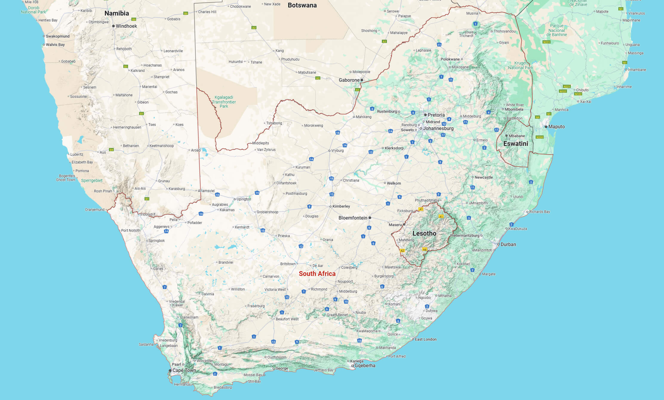 South Africa terrain map