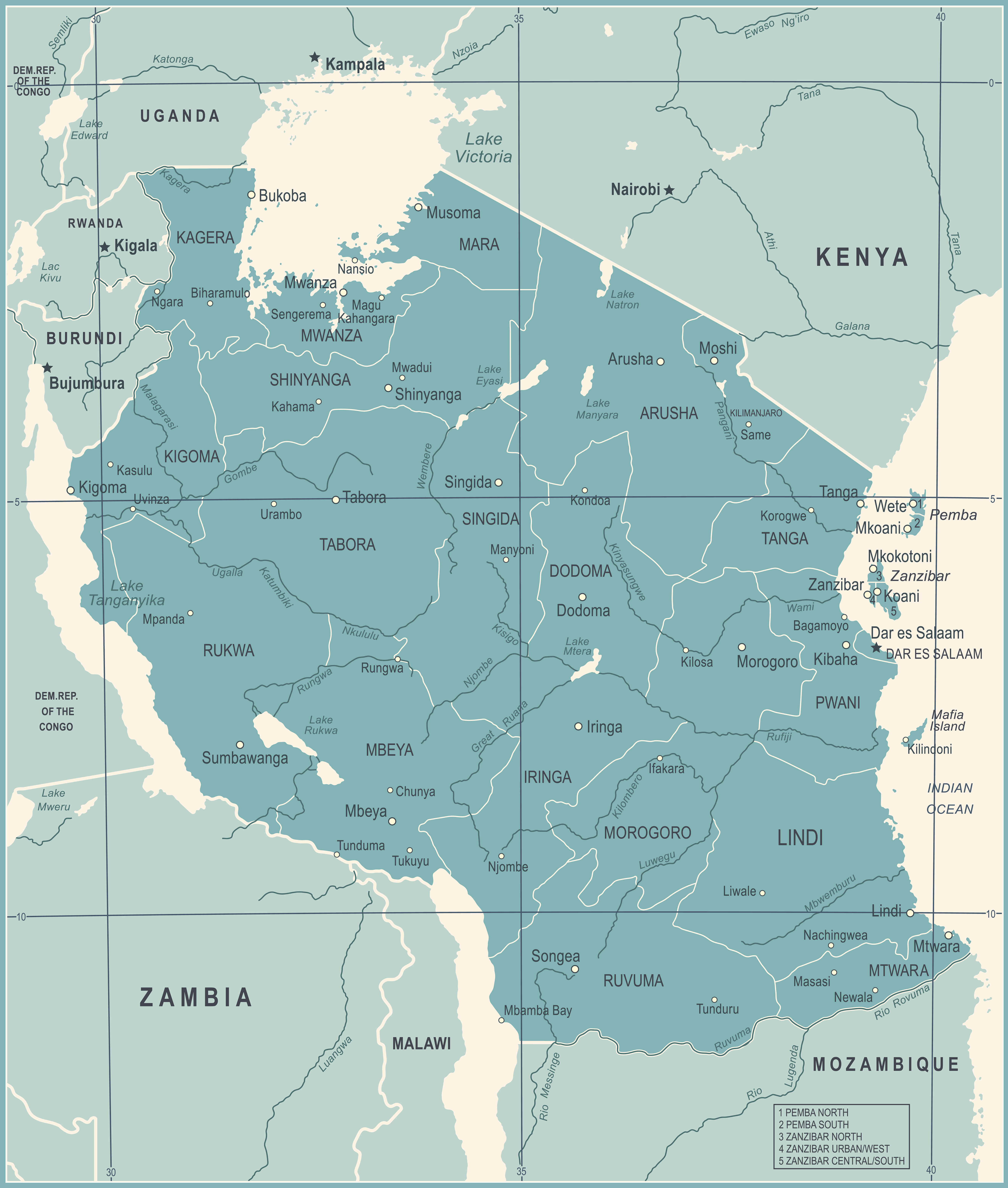 Map of Tanzania neighbouring countries