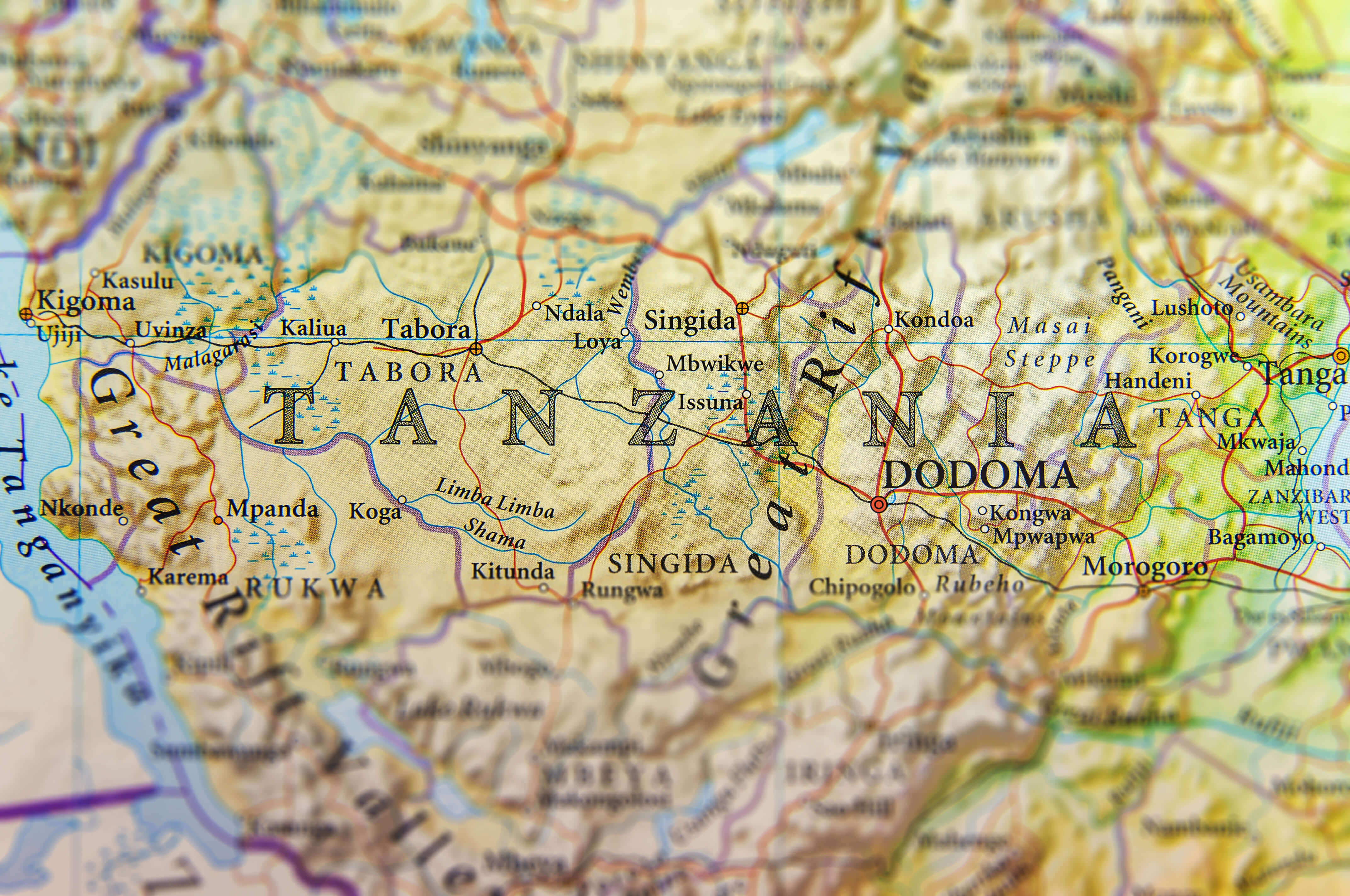 Physical Map of Tanzania