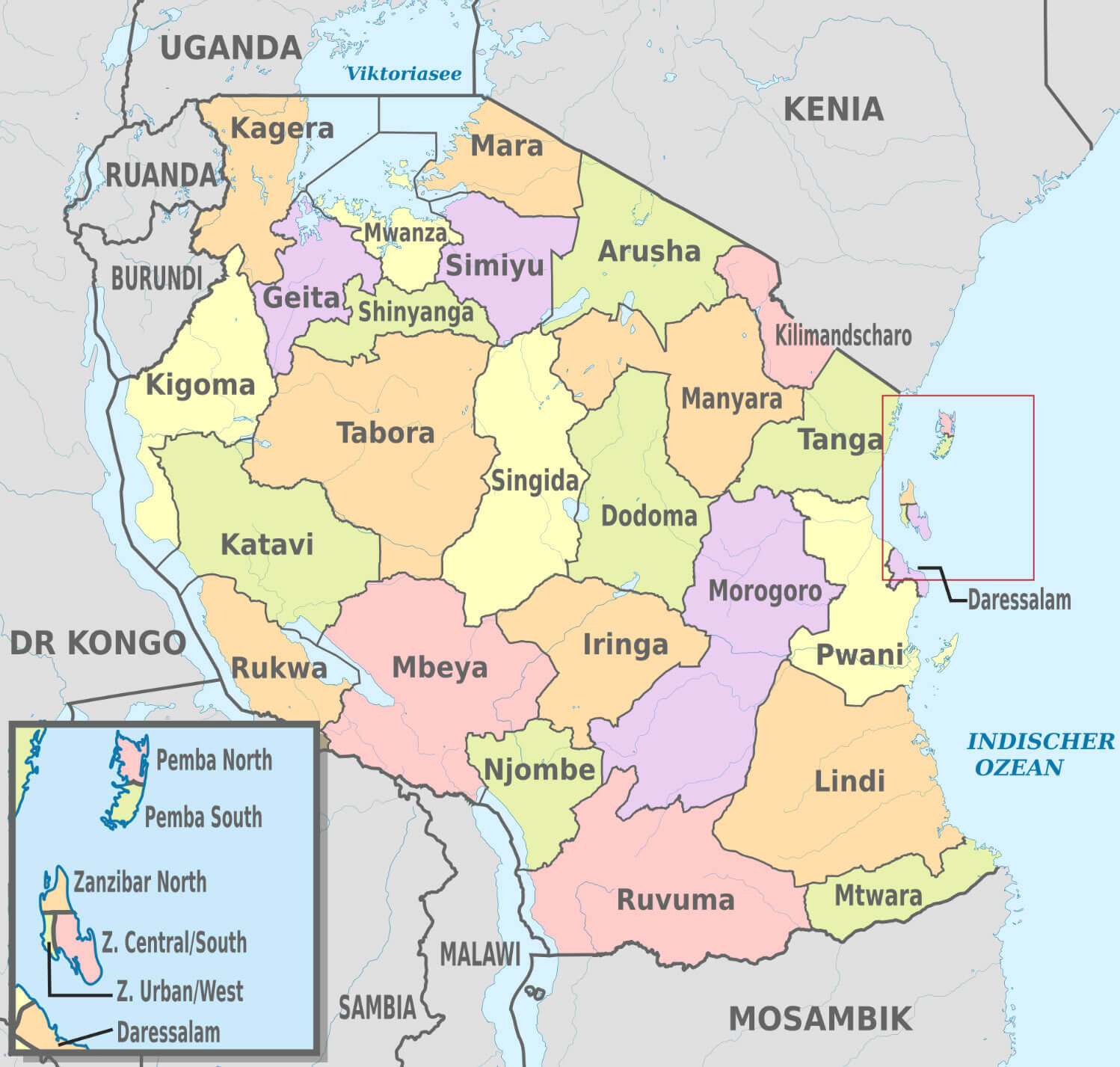 Regions Map of Tanzania
