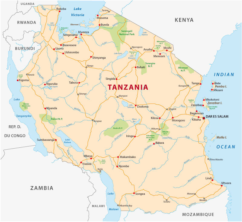 Tanzania Map with national parks