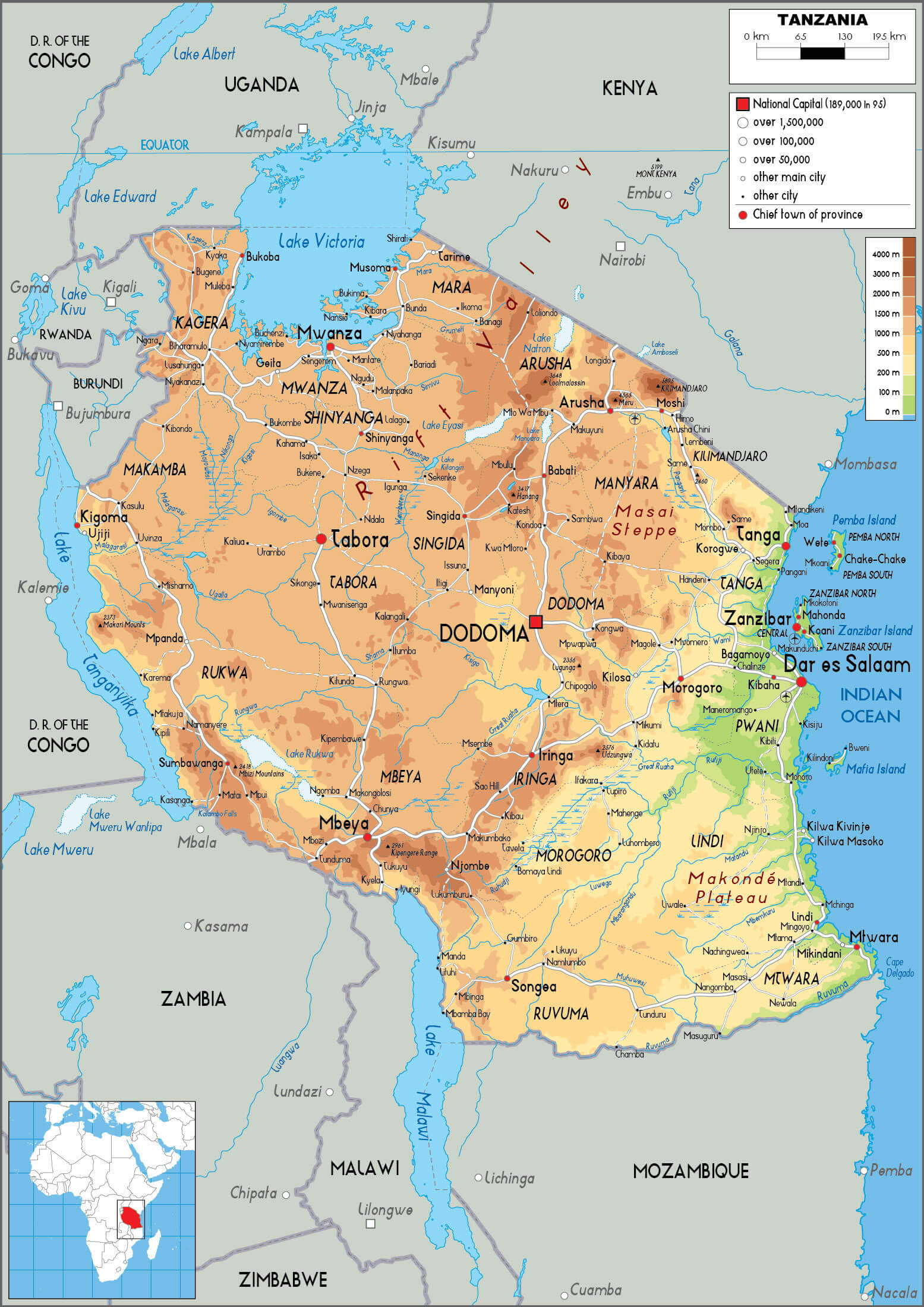 Tanzania physical map