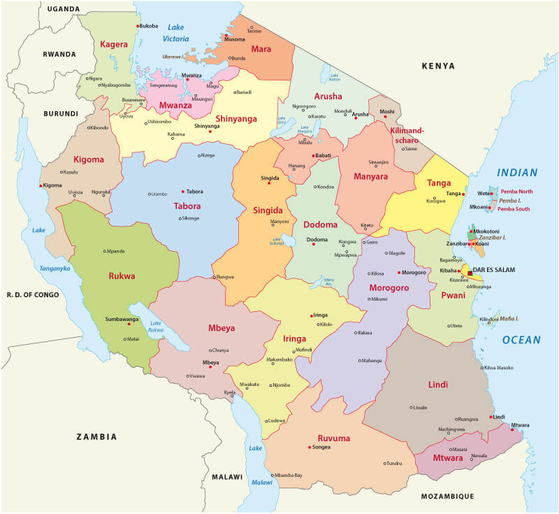 Tanzania provinces map