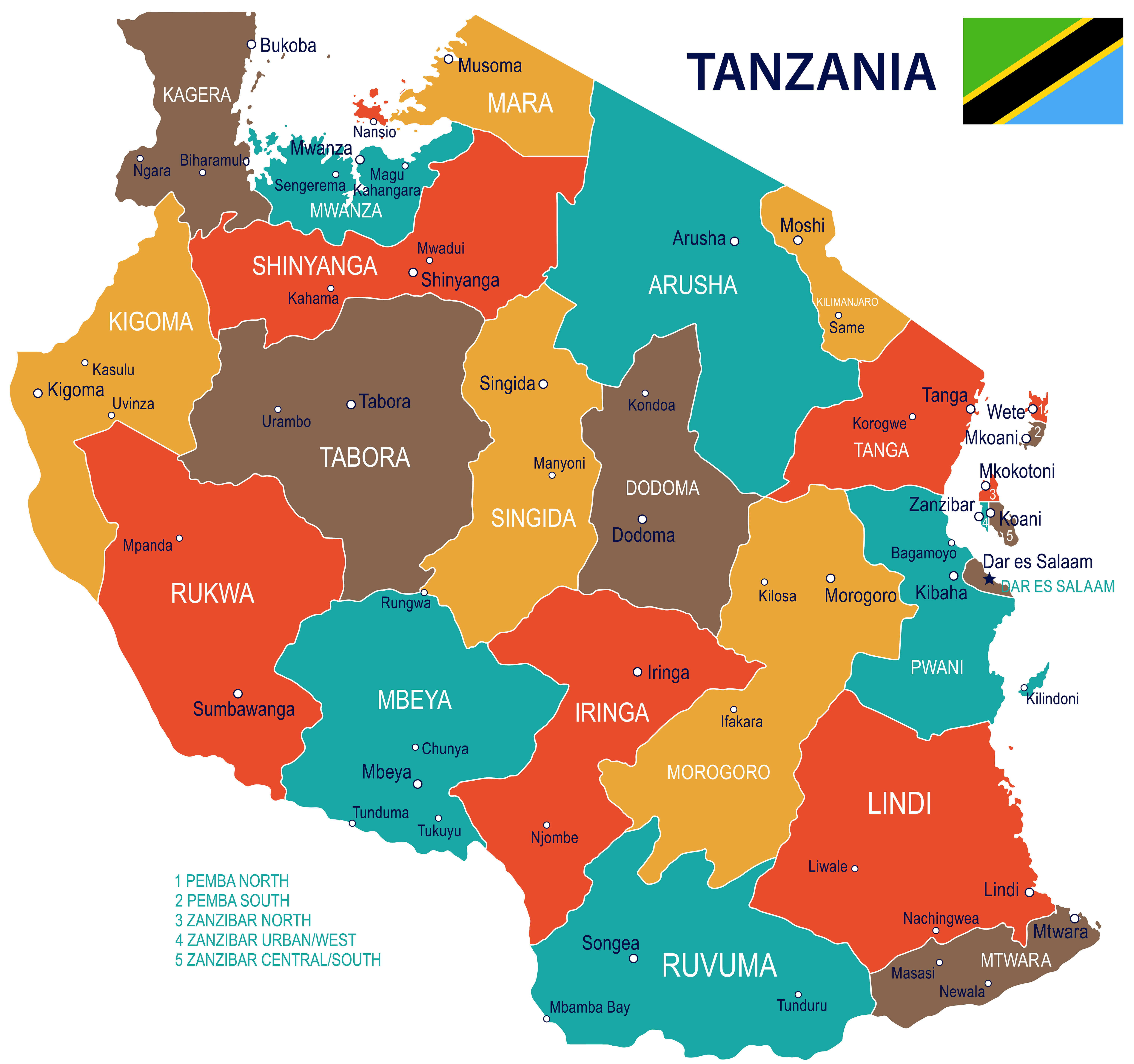 Tanzania regions map