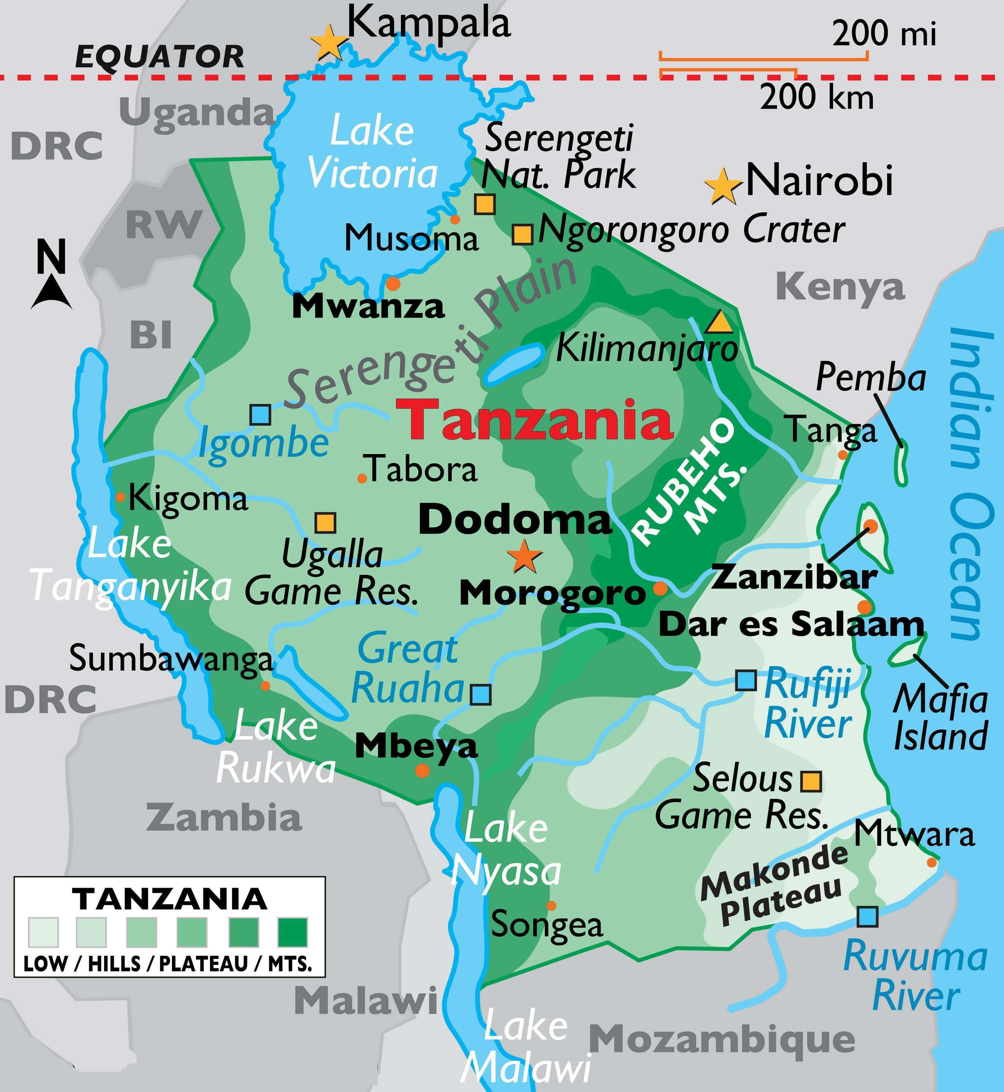 Tanzania rivers and lakes map
