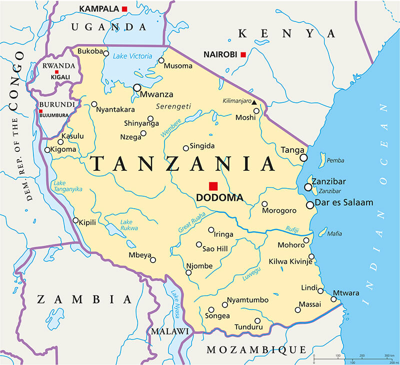 Tanzania rivers map