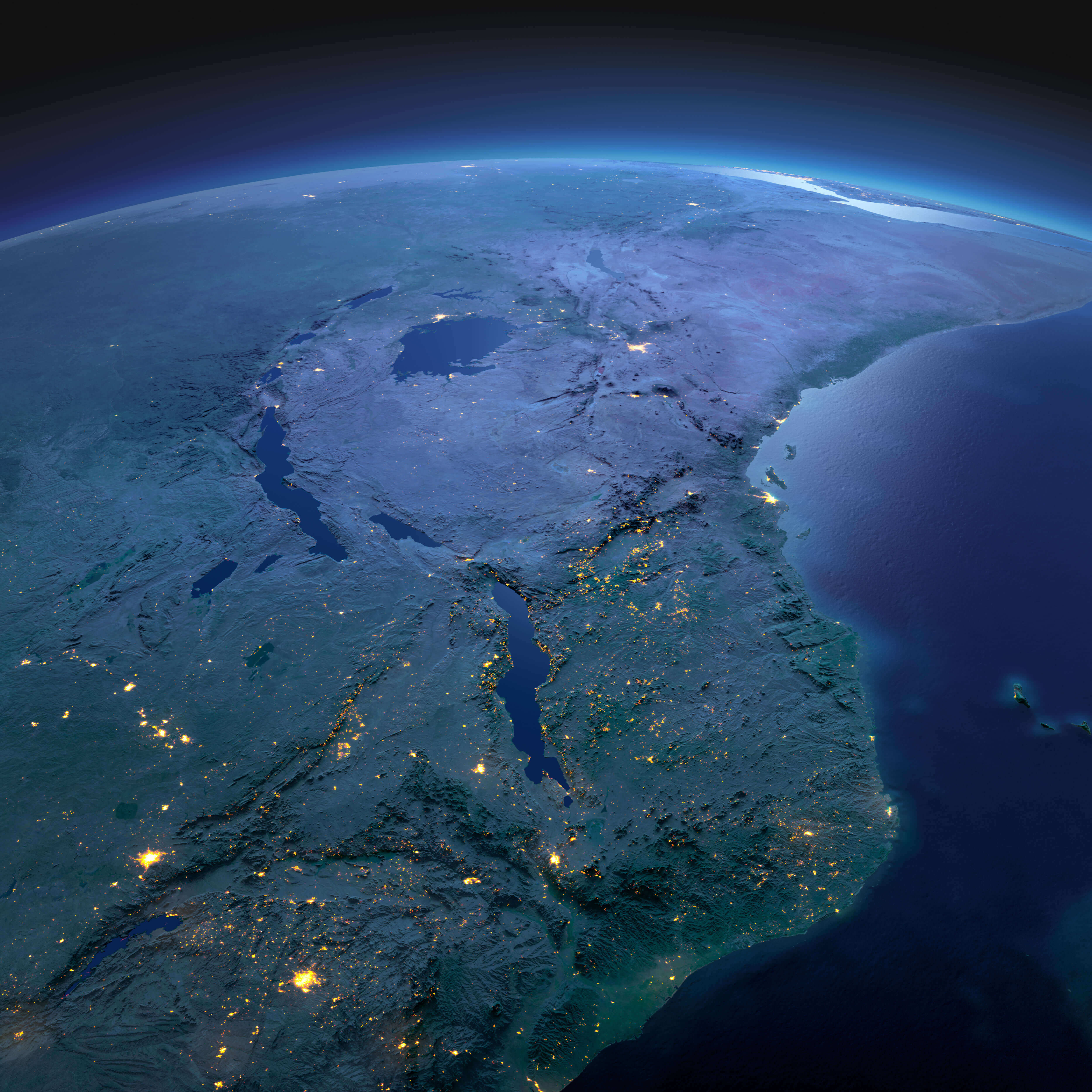 Tanzania satellite Map at night