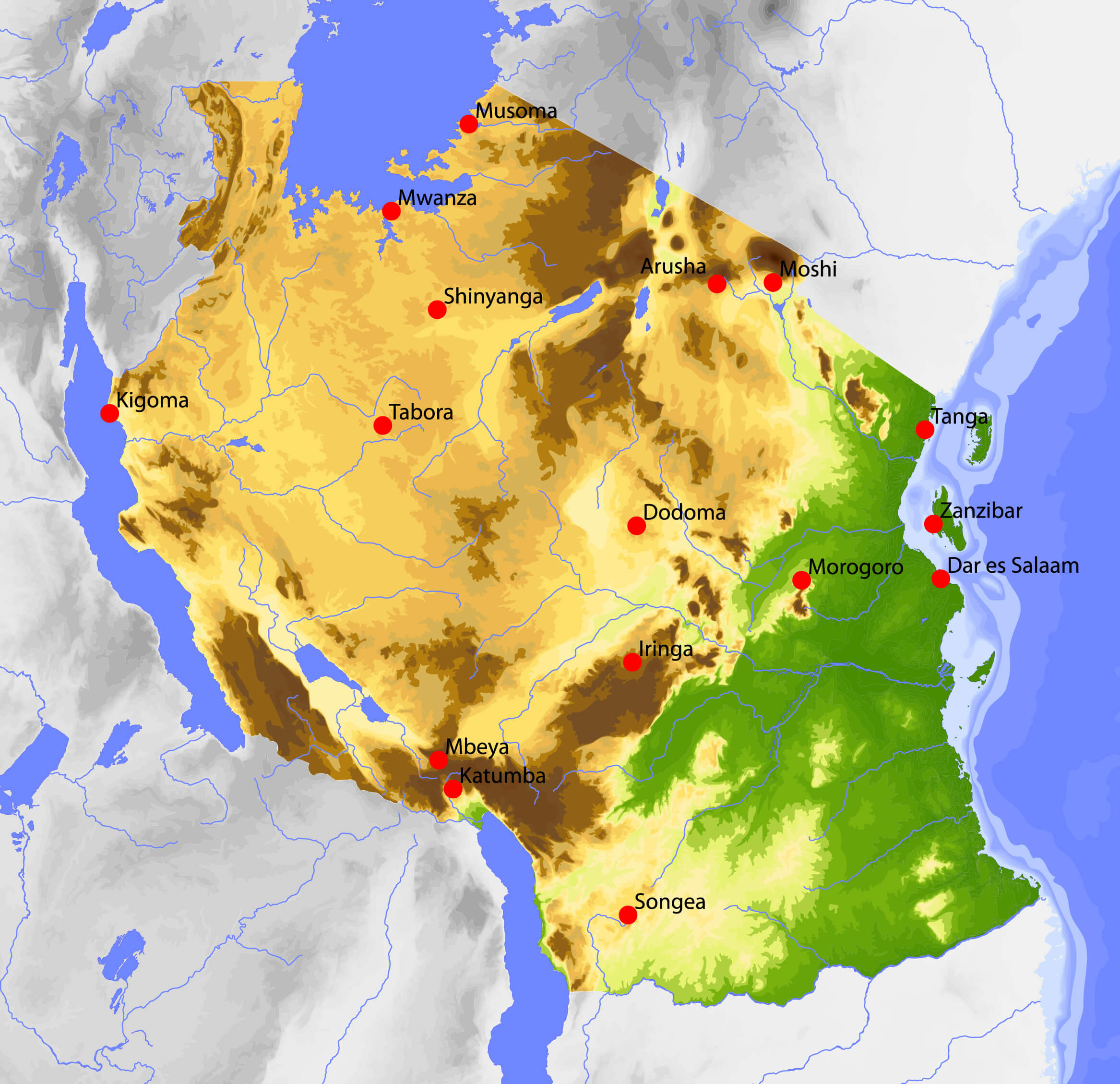 Tanzania topography map