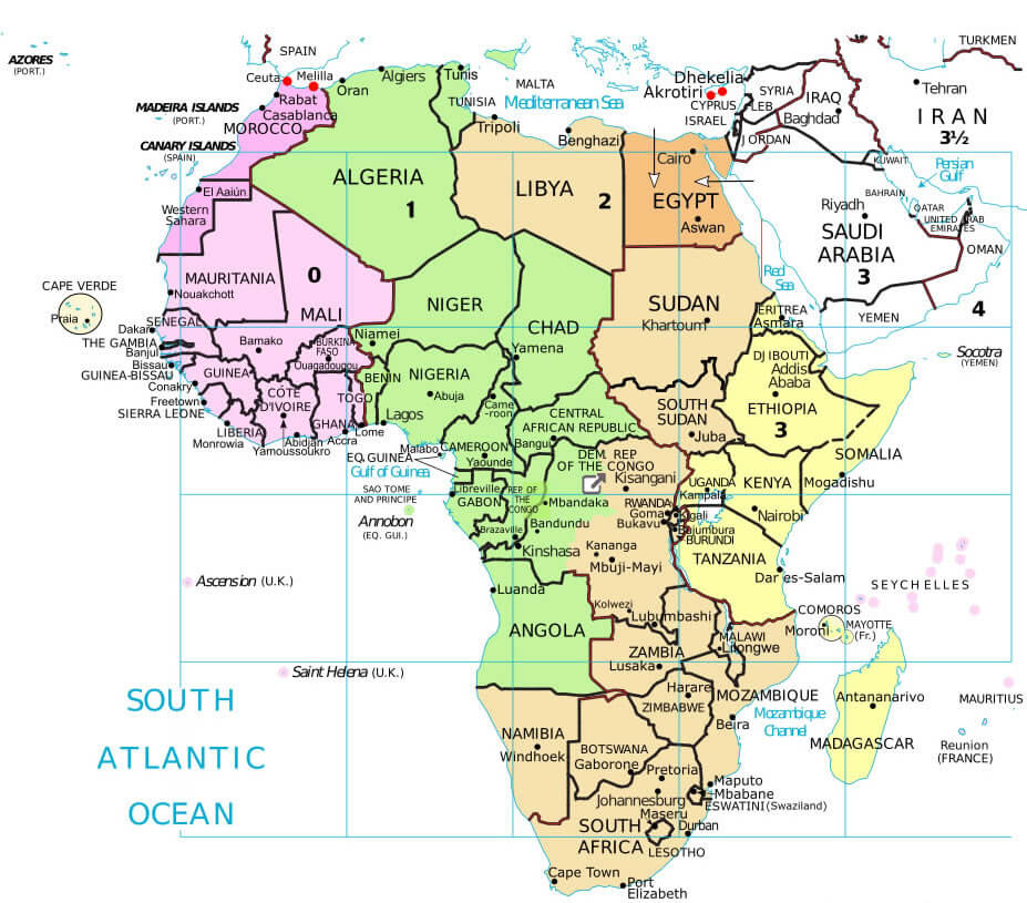 Africa continent time zone map