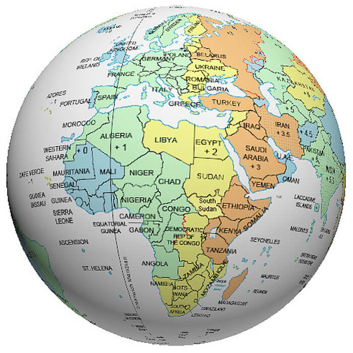 Europe Africa time zone map
