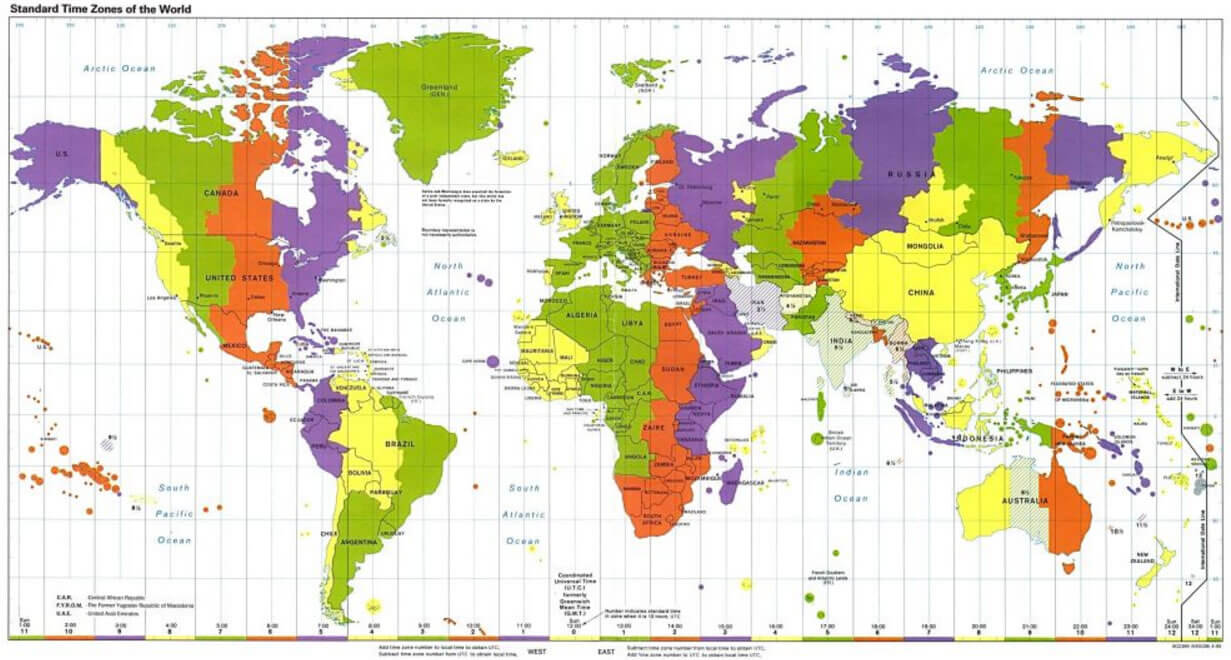 Standard time zones map of the World with Africa