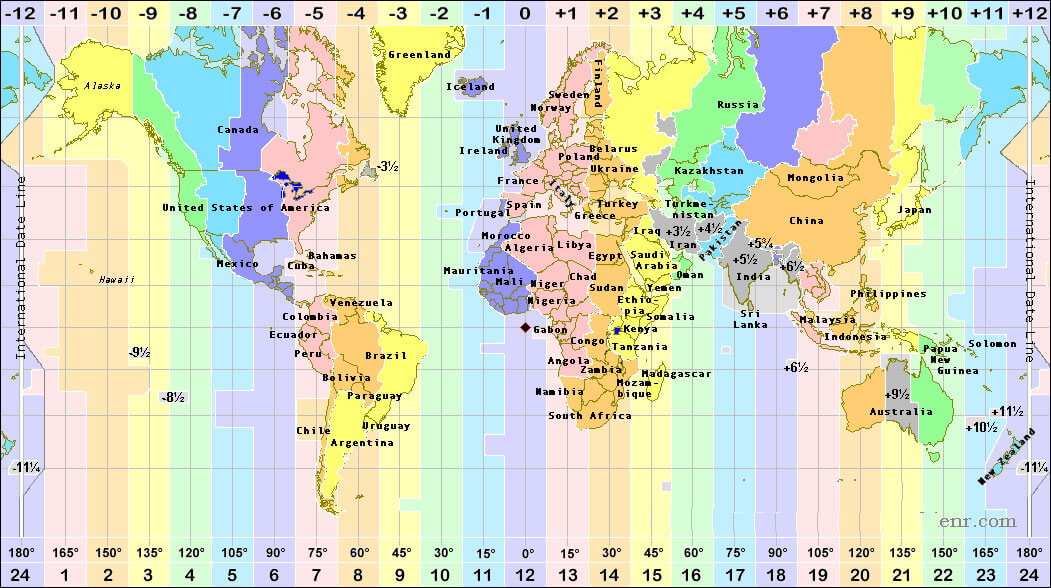 World and Africa time zones map