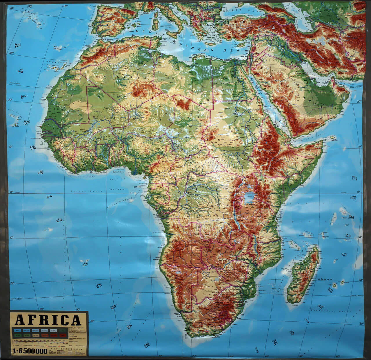 Africa topographic map with longitude and latitude
