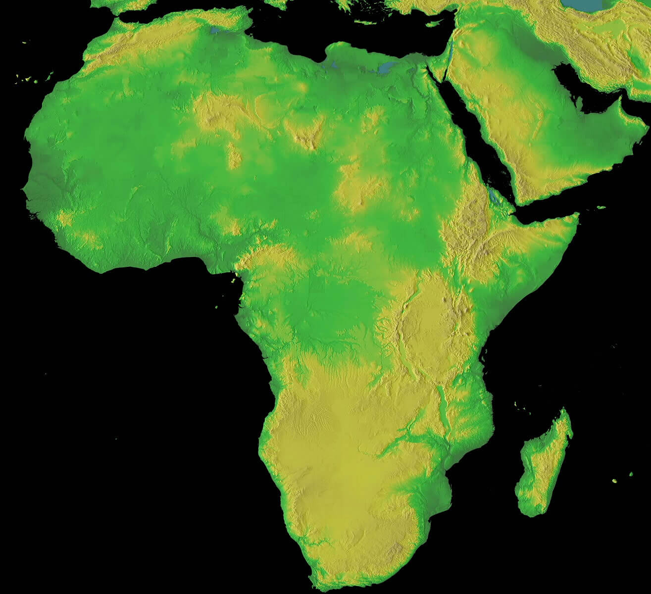 Africa topographic map with middle east