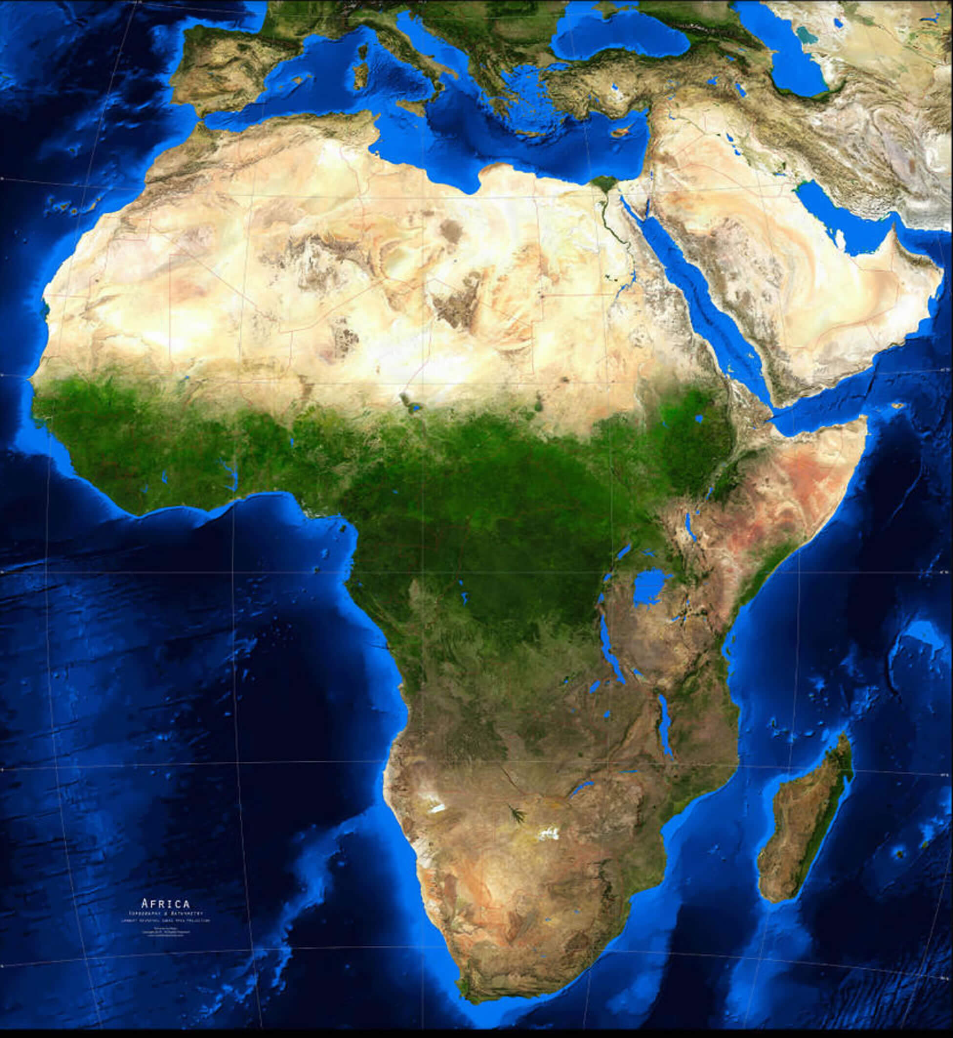 Africa topographic map with satellite view