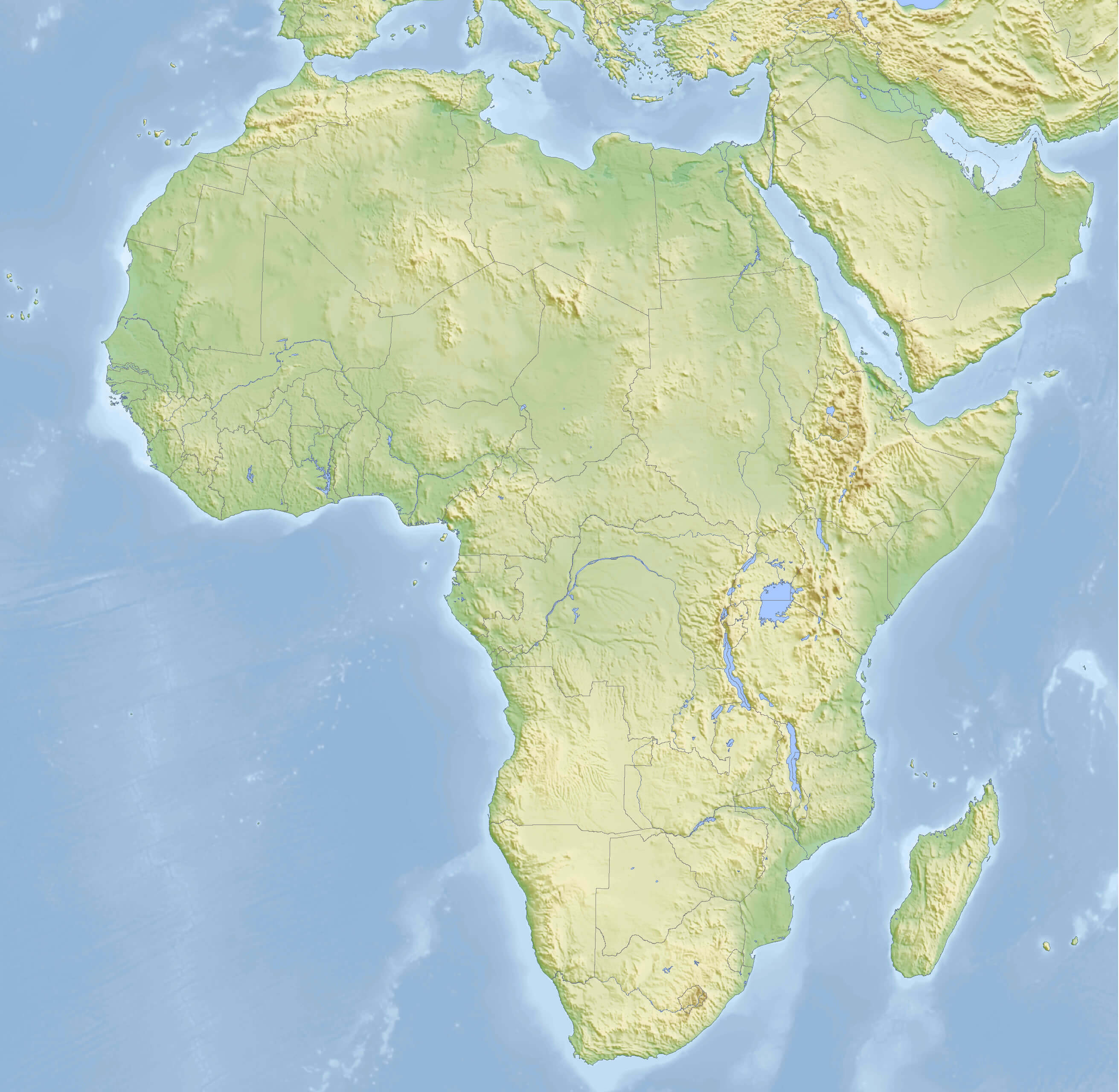 Africa topography map with borders