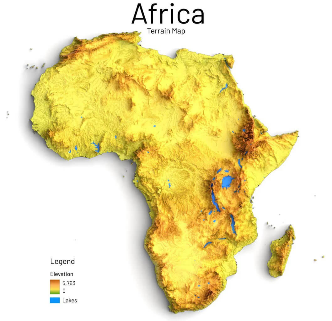 Africa topography map with elevation