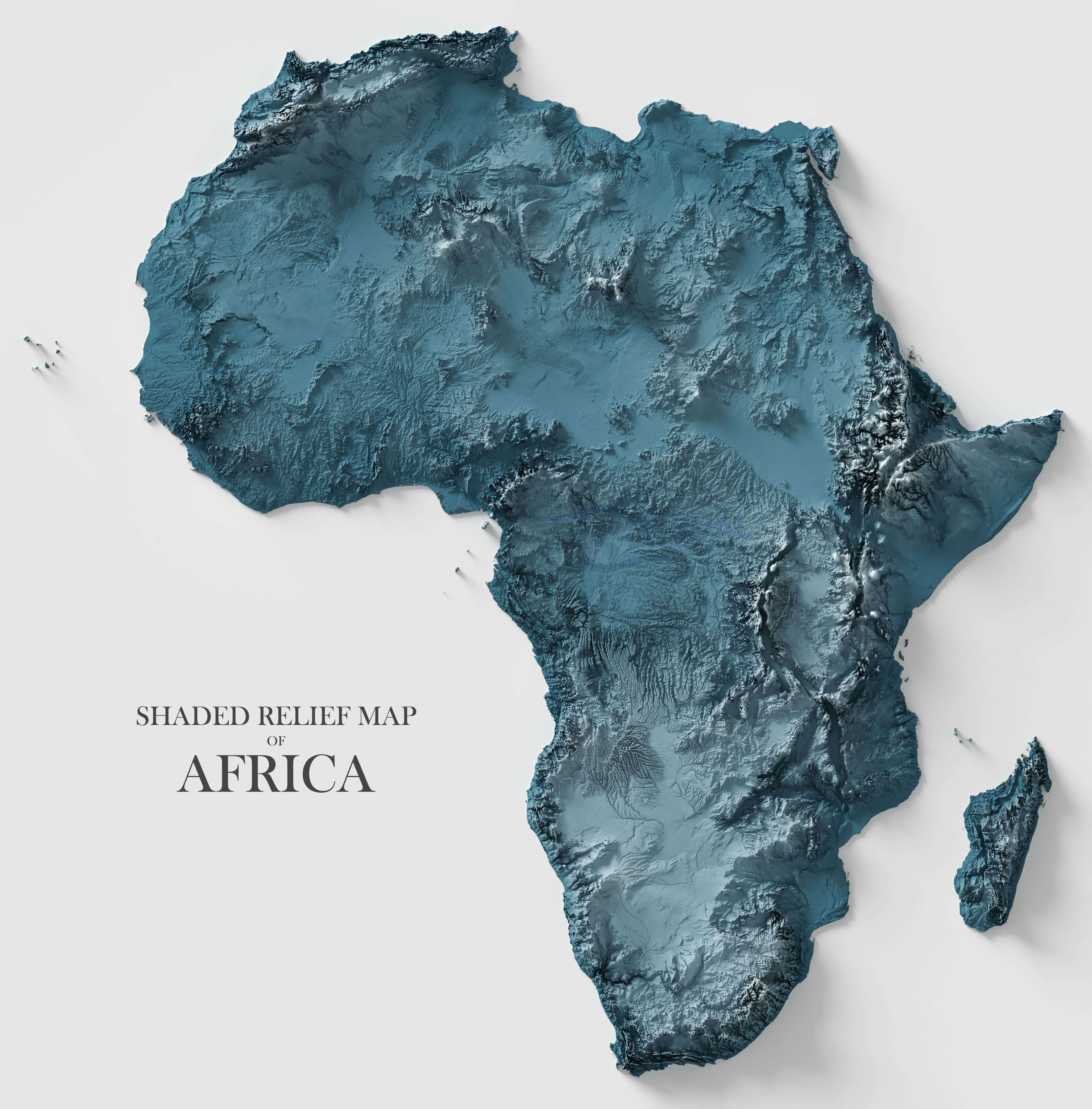 Shaded relief and topography map of Africa