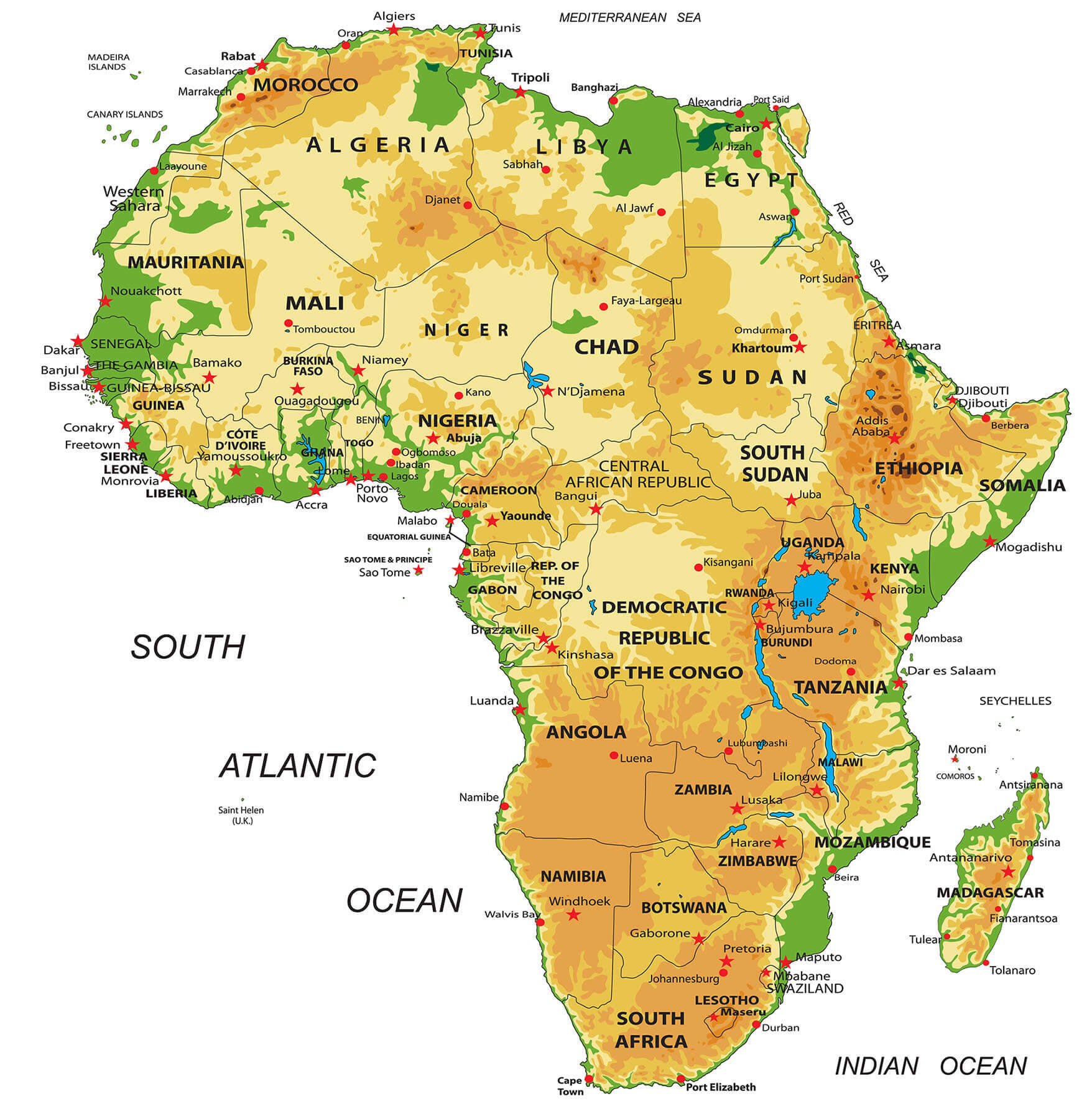 Topographic map of Africa continent
