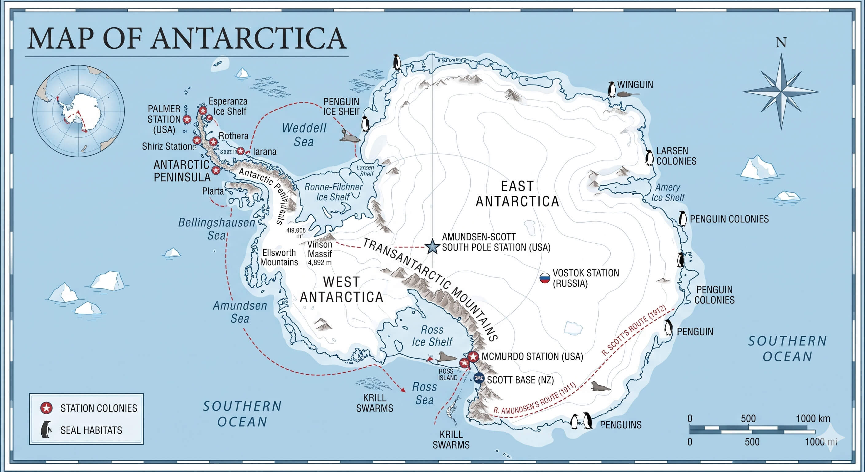 Antarctica detailed map